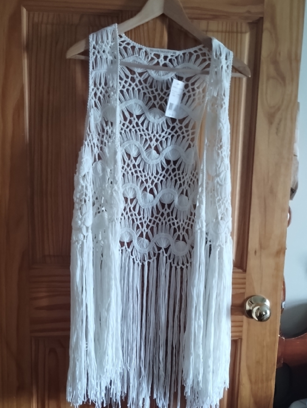 hippie laundry Cream Crochet Fringe Vest